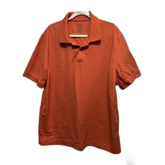 LL Bean Mens Traditional Fit Short Sleeve Polo Shirt XL Regular Solid Orange - Picture 1 of 15